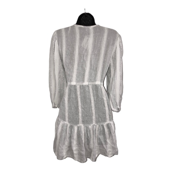 Blue Island white silver metallic low cut blouson sleeve embroidered mini dress - Picture 12 of 16